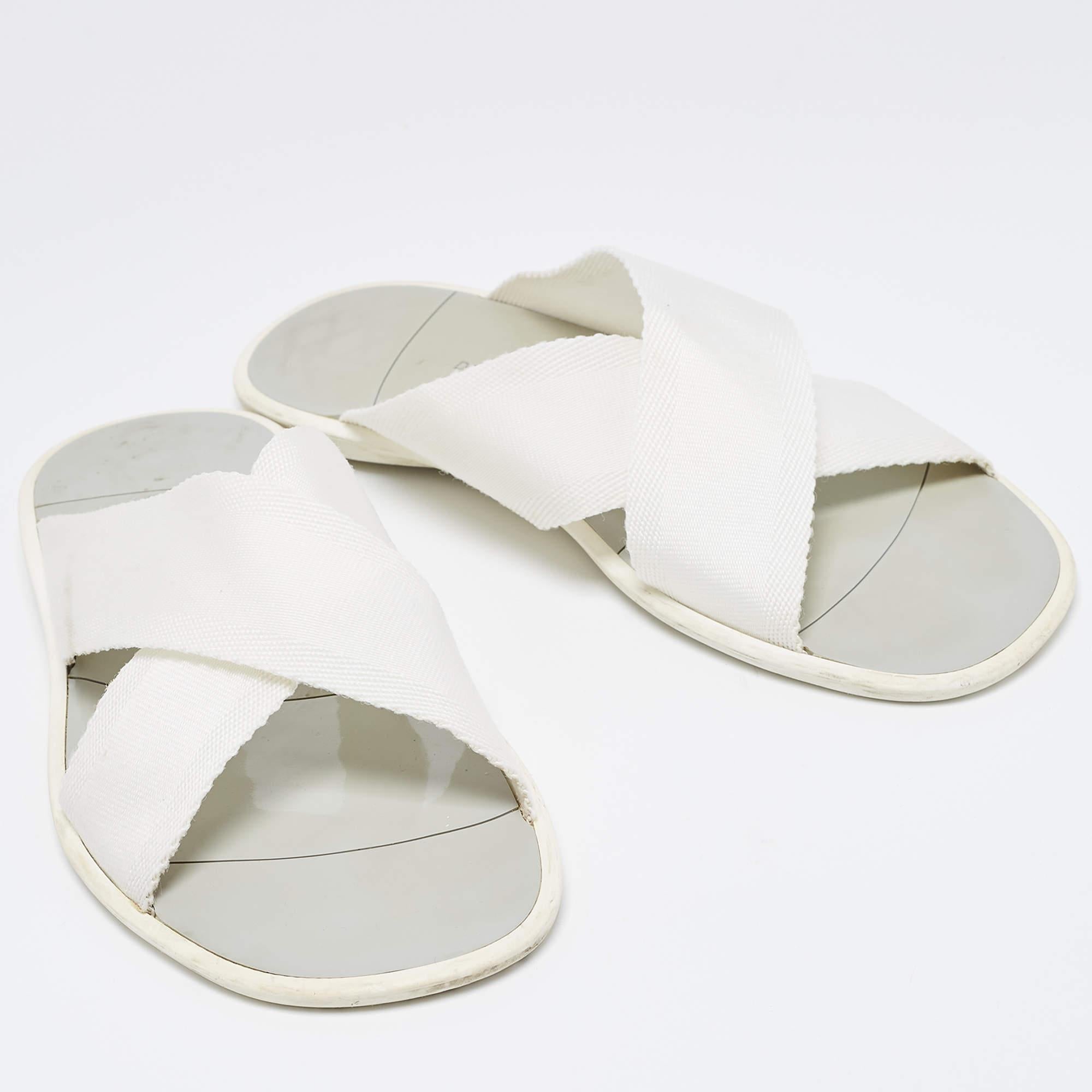 Men's Dolce & Gabbana White Canvas Crisscross Slide Flats Size 41.5 For Sale