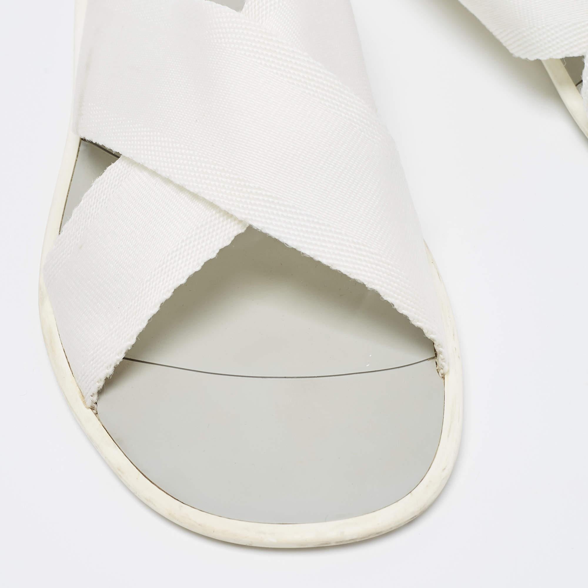 Dolce & Gabbana White Canvas Crisscross Slide Flats Size 41.5 For Sale 1