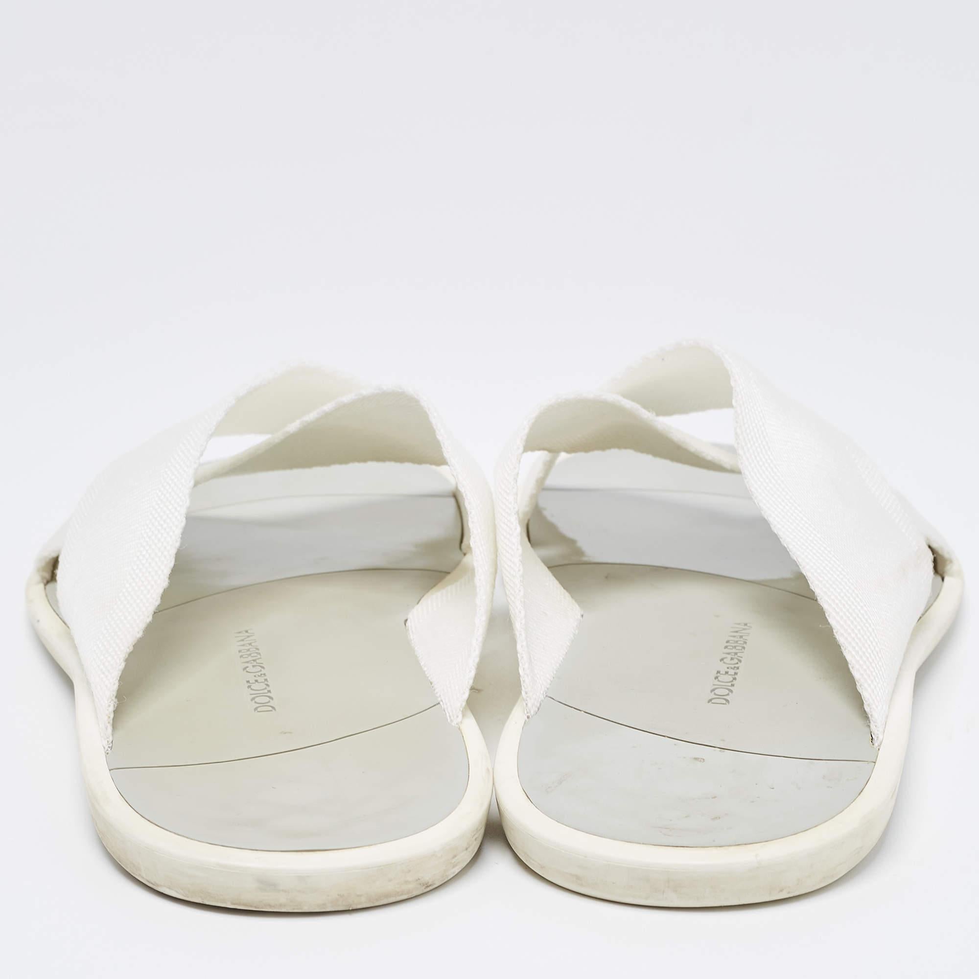 Dolce & Gabbana White Canvas Crisscross Slide Flats Size 41.5 2