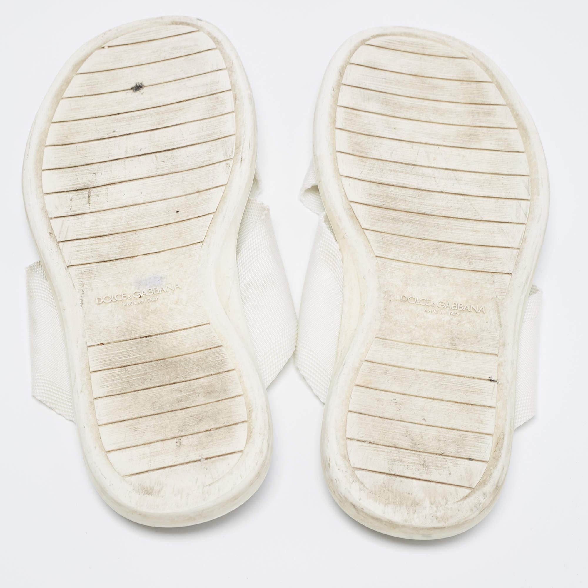 Dolce & Gabbana White Canvas Crisscross Slide Flats Size 41.5 3