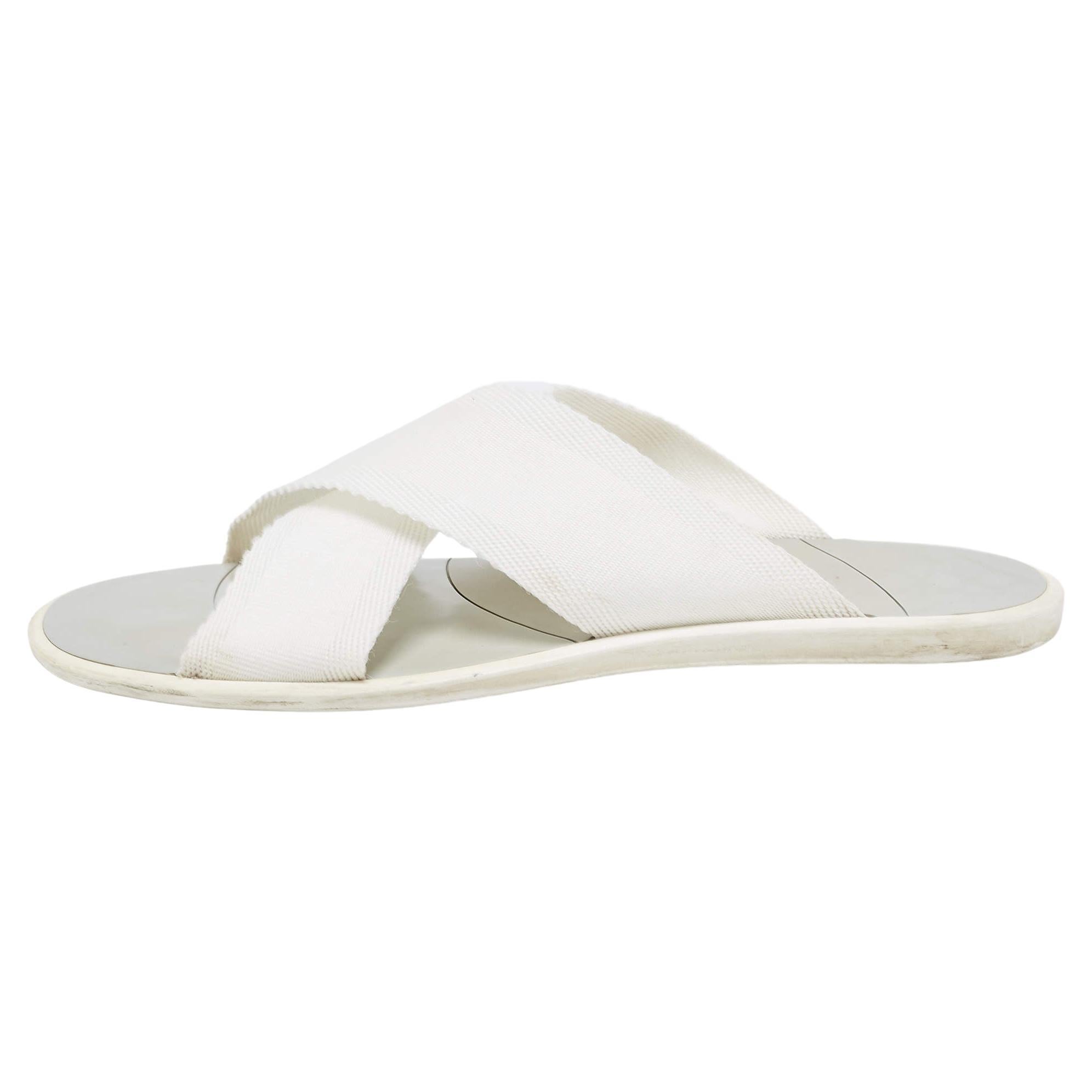 Dolce & Gabbana White Canvas Crisscross Slide Flats Size 41.5 For Sale