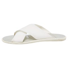 Used Dolce & Gabbana White Canvas Crisscross Slide Flats Size 41.5