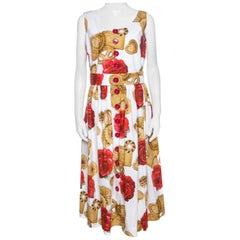Dolce & Gabbana White Cookie And Floral Print Cotton Sleeveless Dress L
