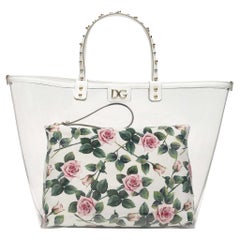 Dolce & Gabbana Beatrice Tropical Rose Tragetasche aus weißer Baumwolle Tote