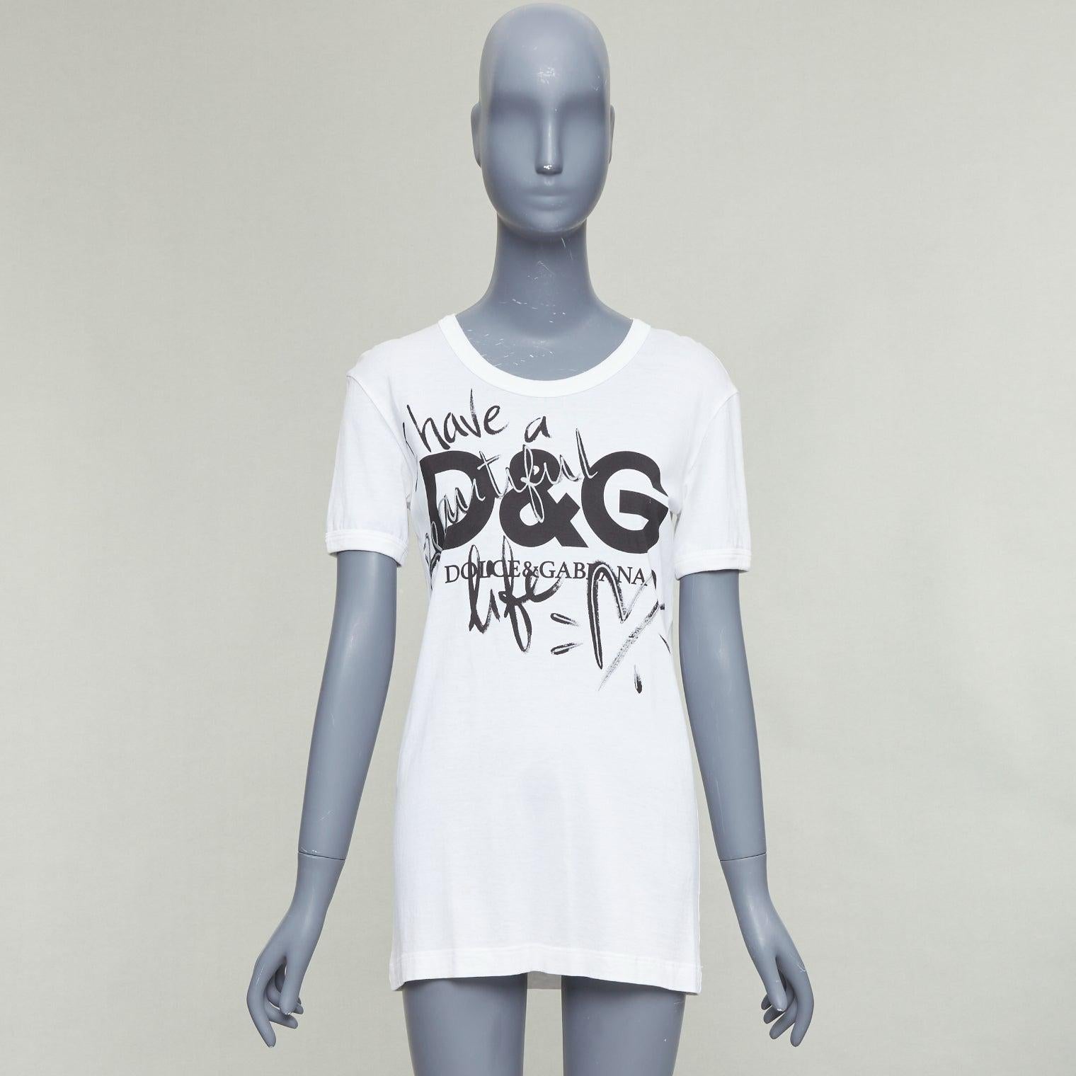 DOLCE GABBANA cotone bianco D&G by DOLCE & GABBANA stampa tshirt IT36 XS in vendita 4
