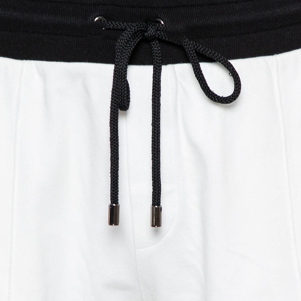 Gray Dolce & Gabbana White Cotton Contrast Waist Detail Shorts XL