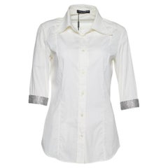 Dolce & Gabbana White Cotton Crystal Embellished Cuff Detail Shirt S