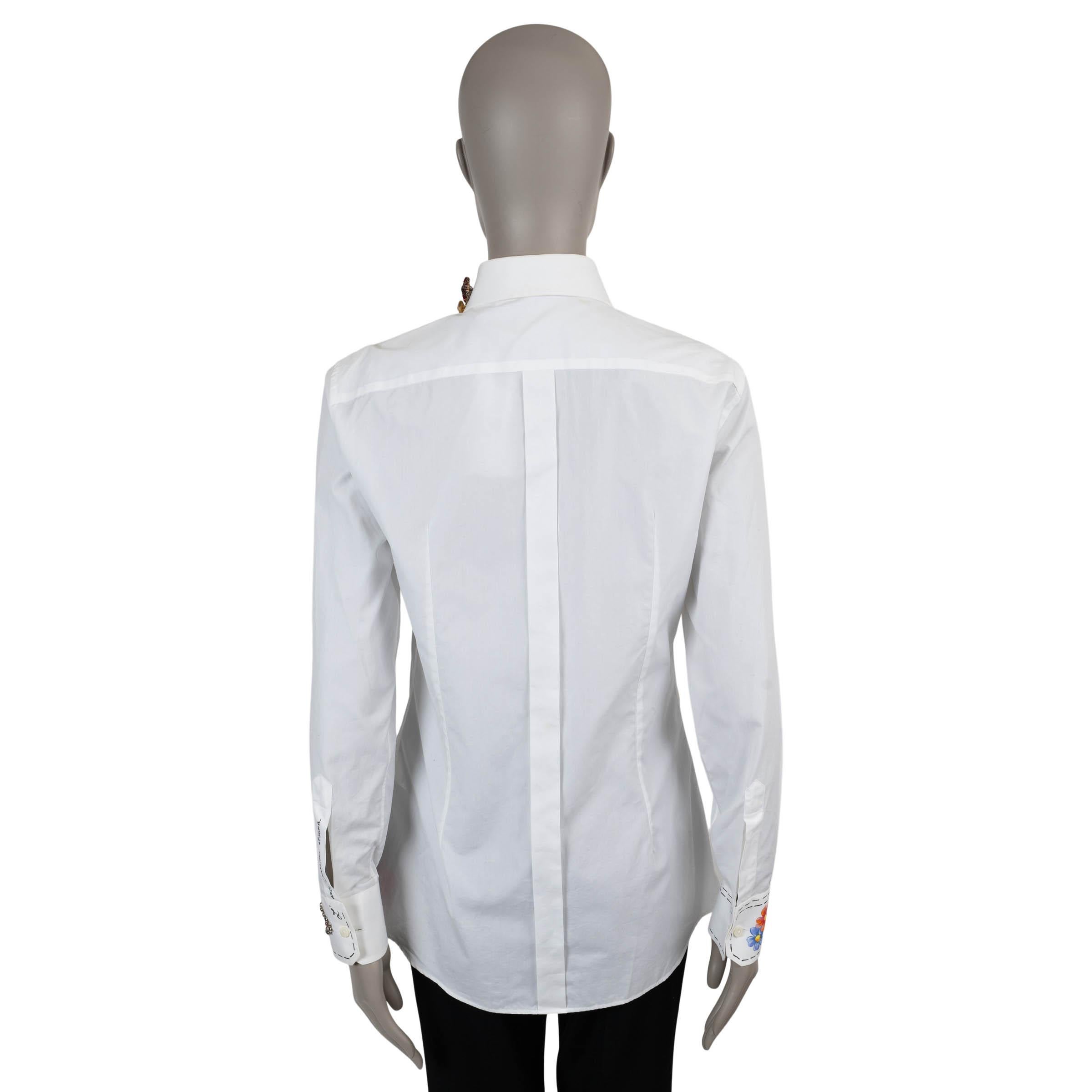 Gray DOLCE & GABBANA white cotton CRYSTAL & EMBOIRDERED Poplin Shirt 40 S For Sale