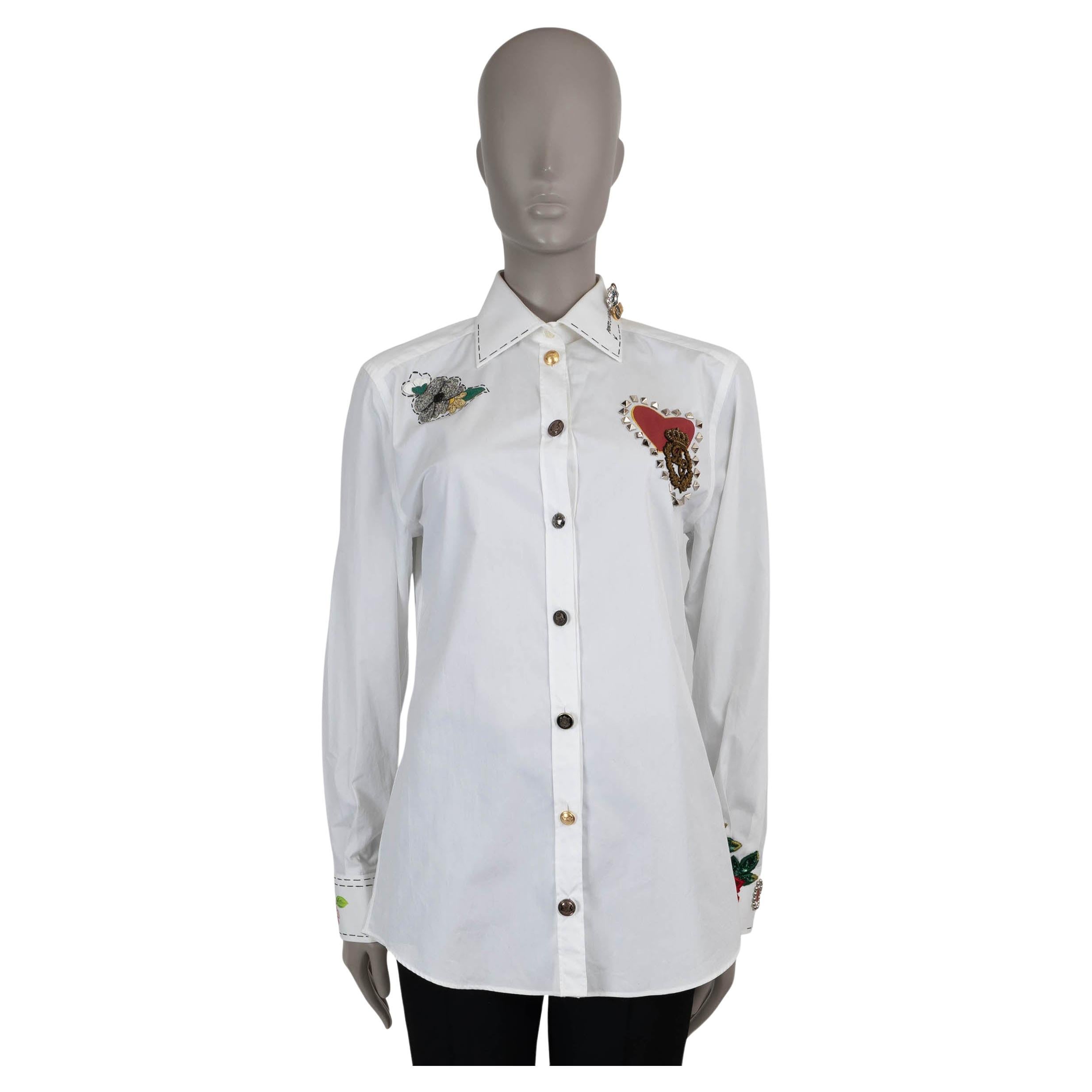 DOLCE & GABBANA white cotton CRYSTAL & EMBOIRDERED Poplin Shirt 40 S