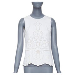 DOLCE GABBANA white cotton floral embroidered openwork scallop tank top IT38 XS