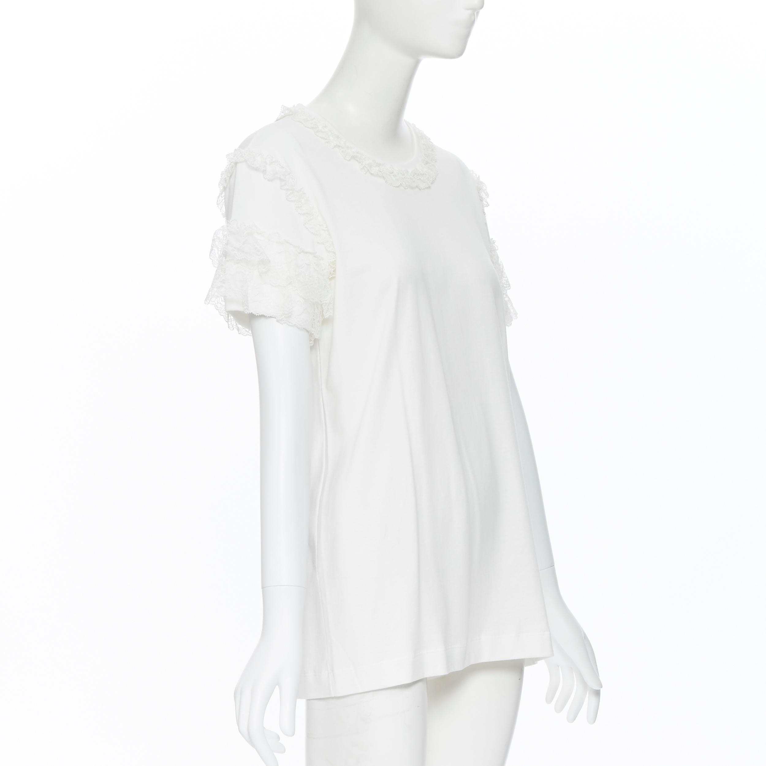 Women's DOLCE GABBANA white cotton floral lace ruffle short sleeve t-shirt top IT40