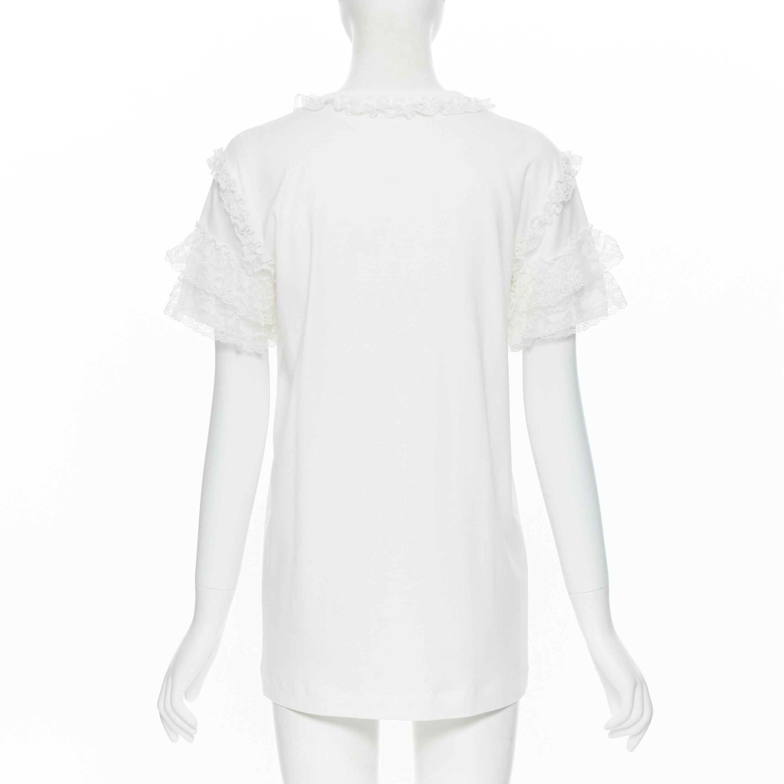 DOLCE GABBANA white cotton floral lace ruffle short sleeve t-shirt top IT40 2