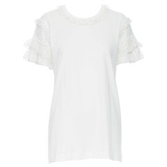 DOLCE GABBANA white cotton floral lace ruffle short sleeve t-shirt top IT40