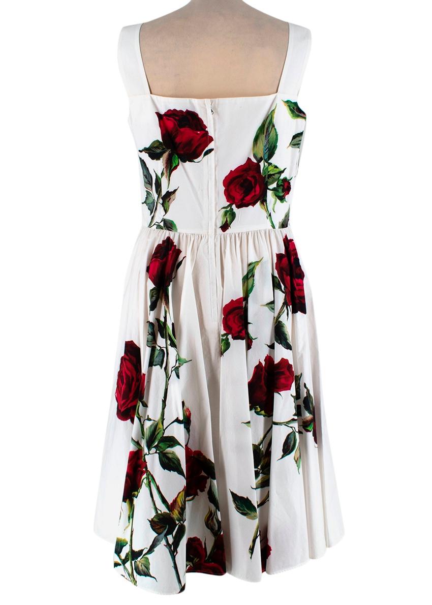 Gray Dolce & Gabbana White Cotton Floral Print Dress - Size US 10