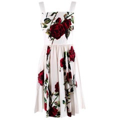 Dolce & Gabbana White Cotton Floral Print Dress - Size US 10
