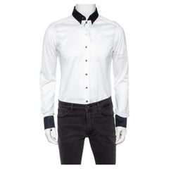 Dolce 
Gabbana White Cotton Knit Contrast Polka Dot Collar Shirt L