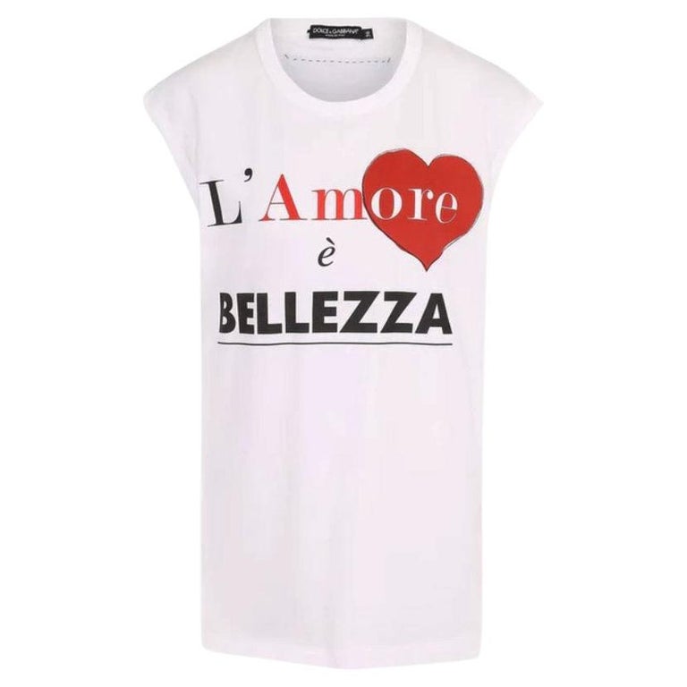 Dolce & Gabbana White Amor Heart Cotton Crewneck Short Sleeve T-shirt