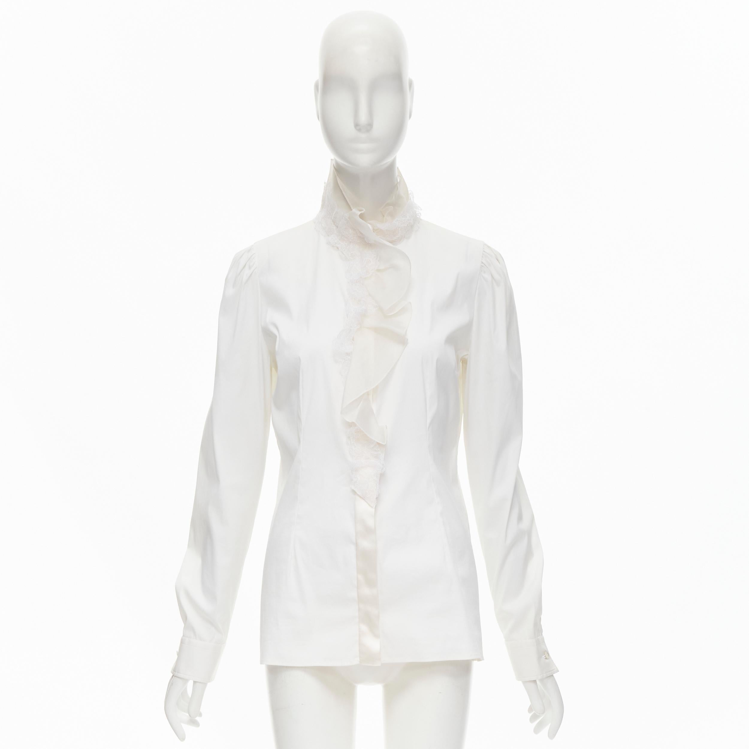DOLCE GABBANA white cotton lace ruffle collar puff sleeve shirt IT44 M 5