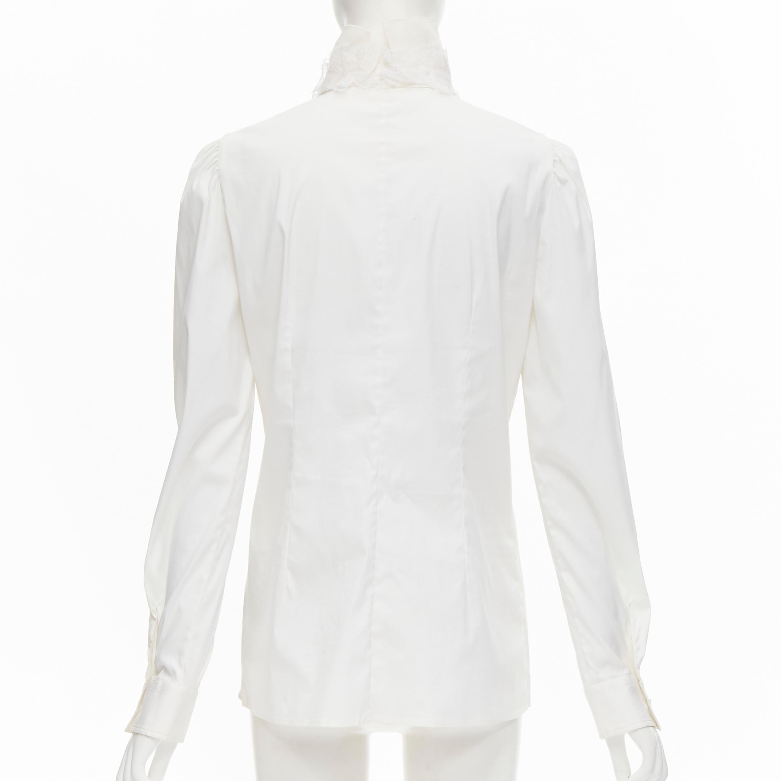 Women's DOLCE GABBANA white cotton lace ruffle collar puff sleeve shirt IT44 M