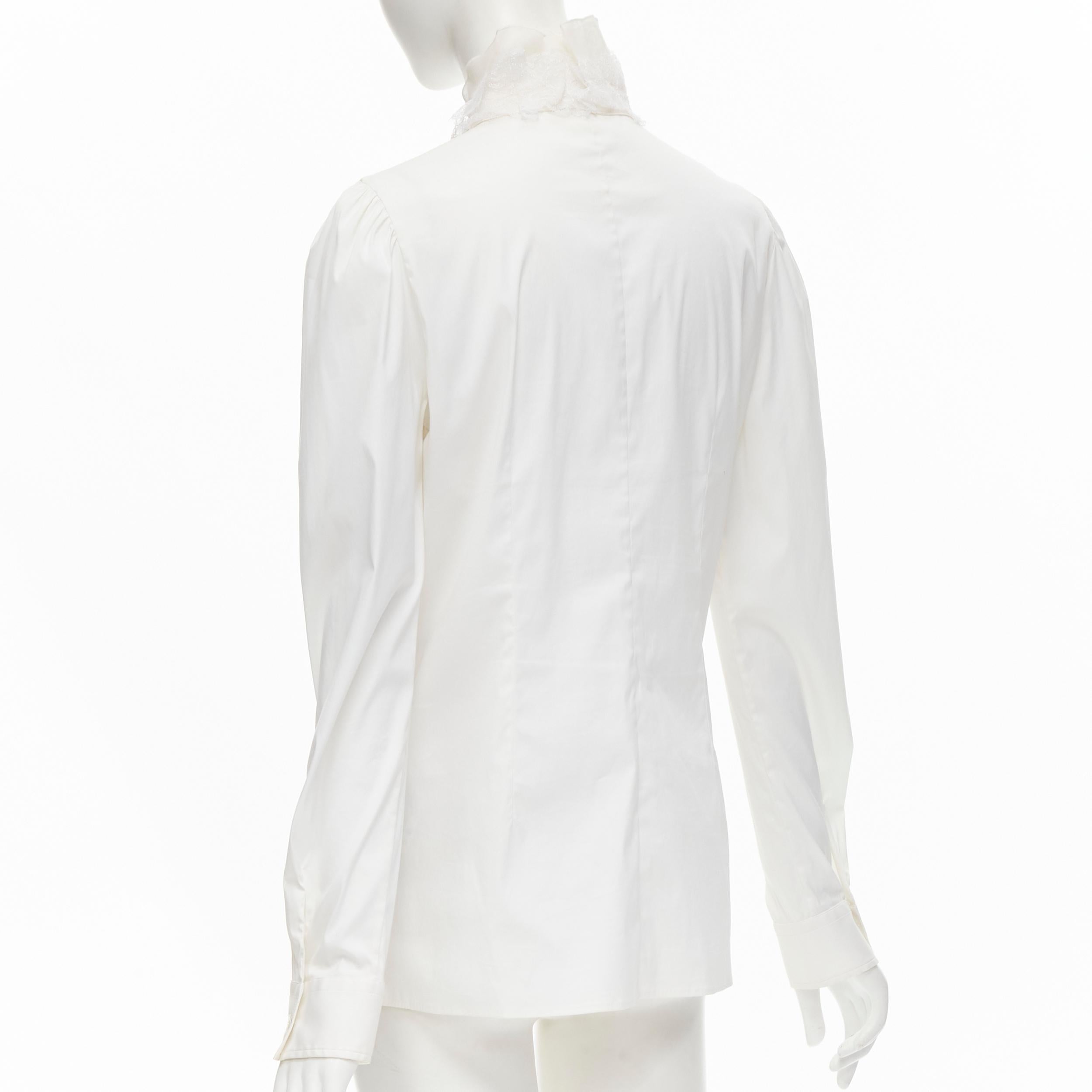 DOLCE GABBANA white cotton lace ruffle collar puff sleeve shirt IT44 M 1