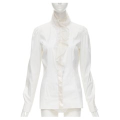 DOLCE GABBANA white cotton lace ruffle collar puff sleeve shirt IT44 M