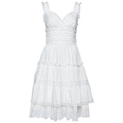 Dolce & Gabbana White Cotton Lace Trim Detail Tiered Mini Dress S