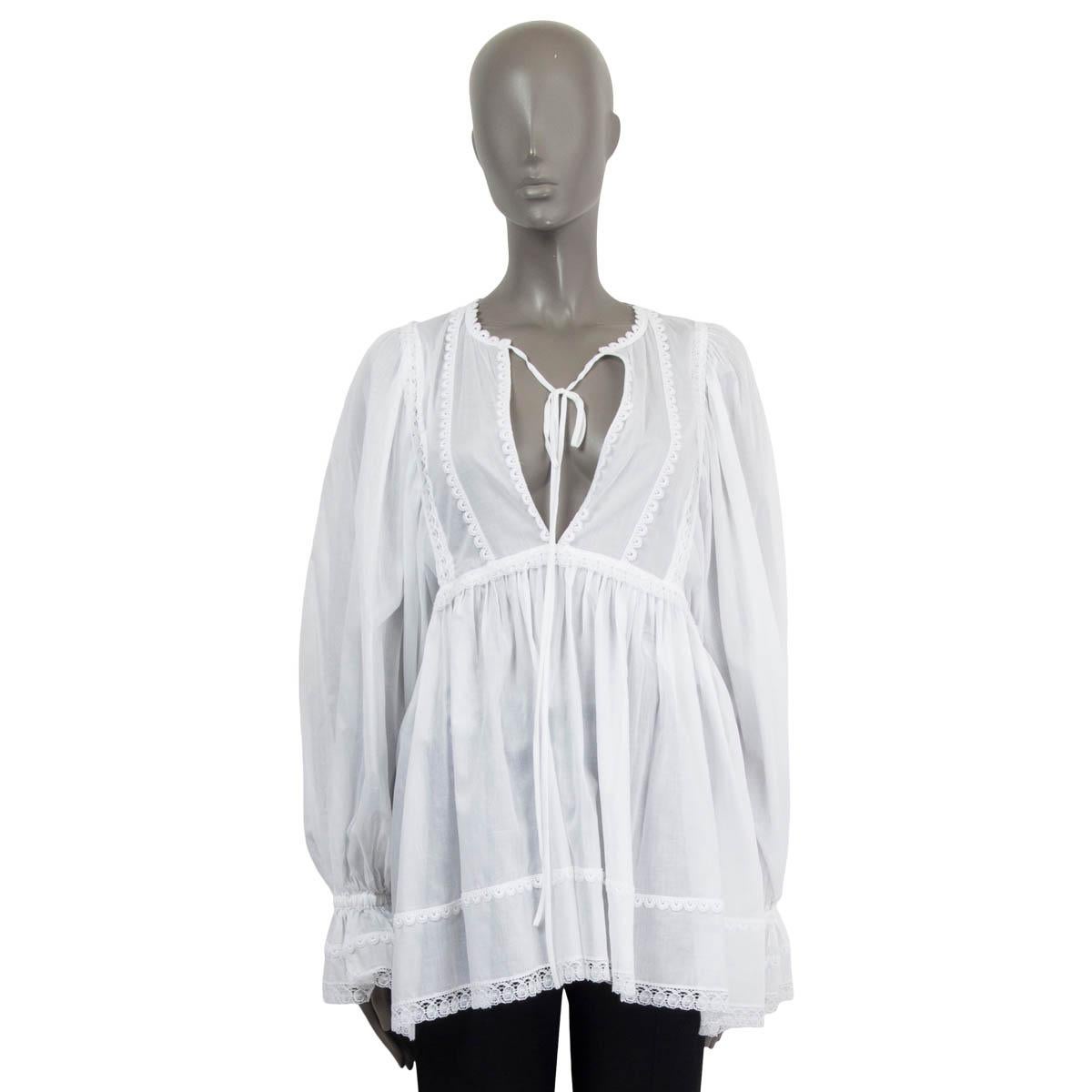 Gray DOLCE & GABBANA white cotton LACE TRIM VOILE TUNIC Blouse Shirt L For Sale
