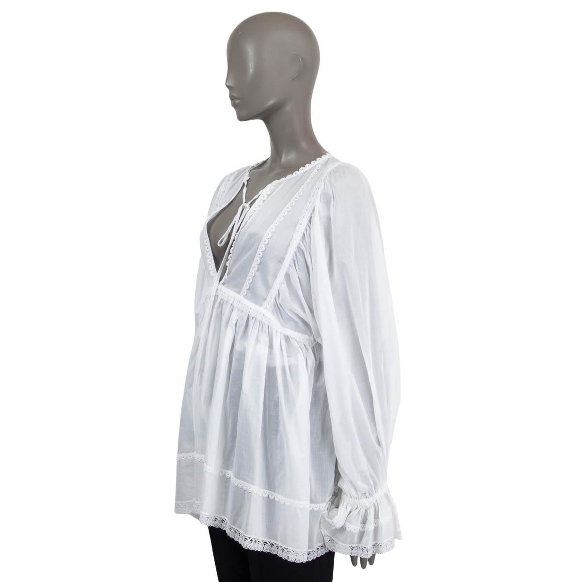 DOLCE & GABBANA white cotton LACE TRIM VOILE TUNIC Blouse Shirt L In Excellent Condition For Sale In Zürich, CH