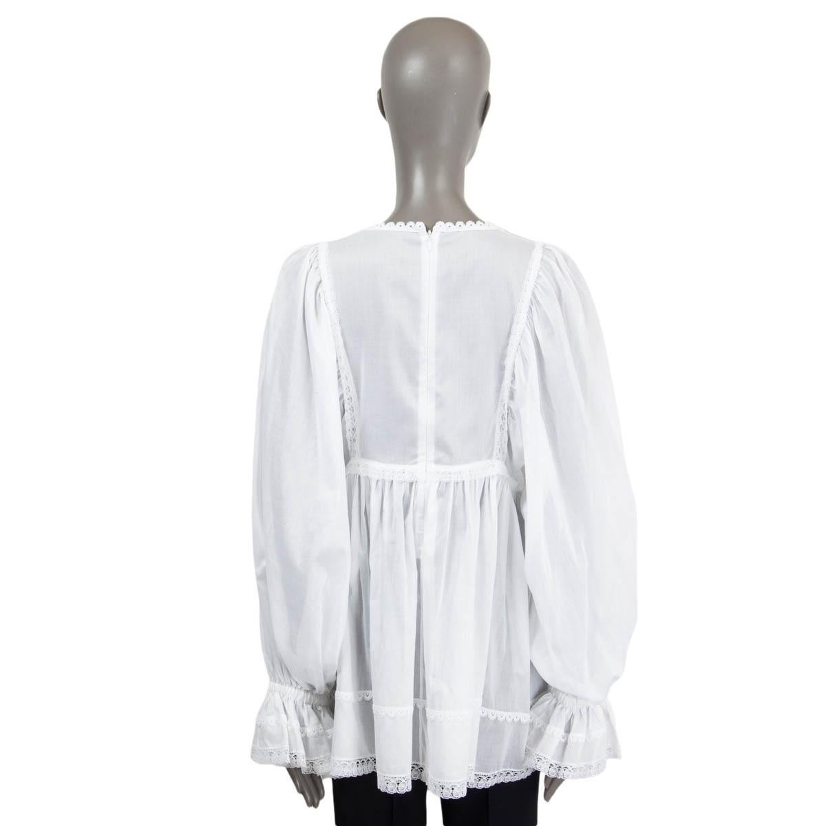 Women's DOLCE & GABBANA white cotton LACE TRIM VOILE TUNIC Blouse Shirt L For Sale