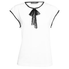 Dolce & Gabbana White Cotton Lace Trimmed Short Sleeve Top M