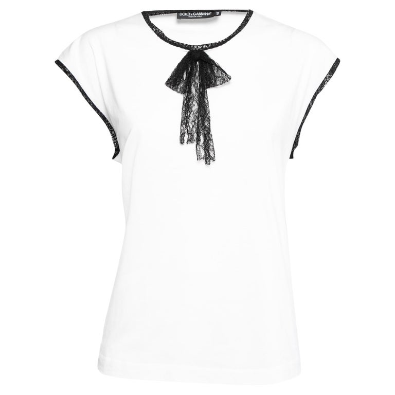 Dolce & Gabbana White Cotton Lace Trim Turtle Neck Blouse Top main image 1