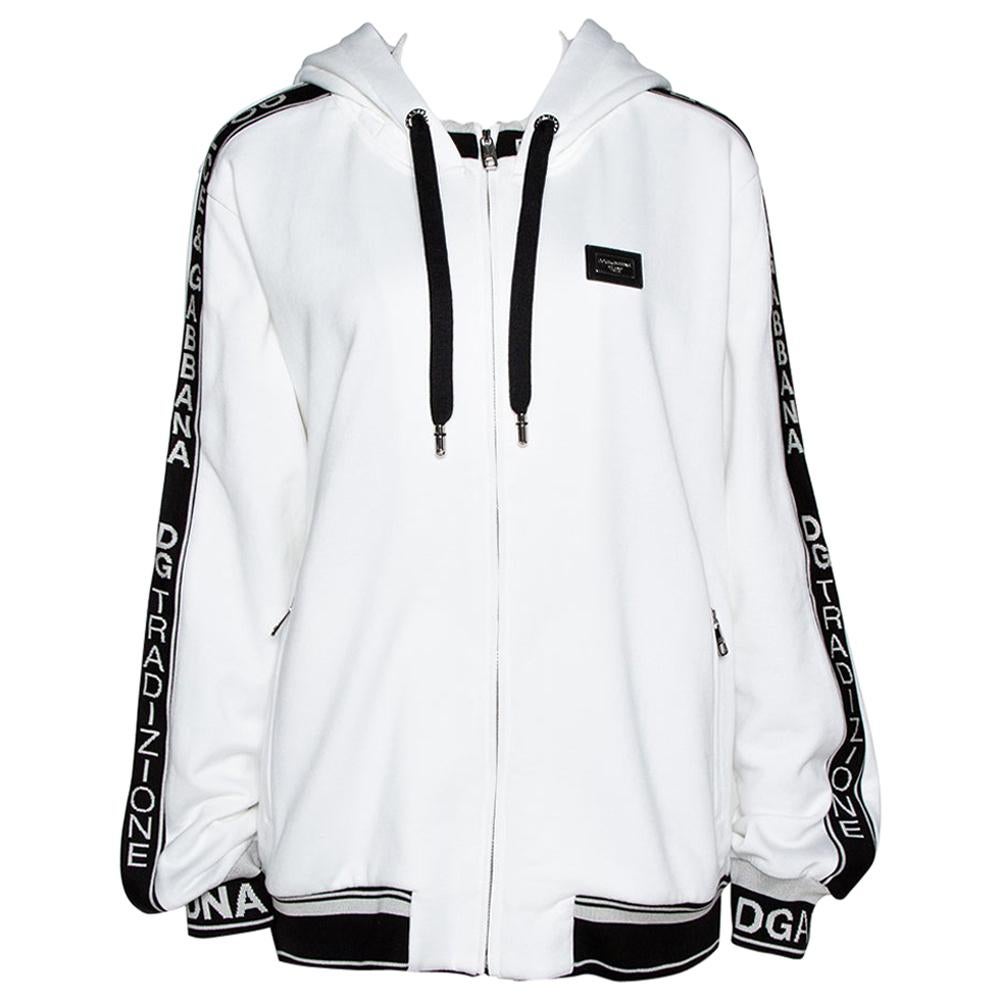 Dolce and Gabbana White Cotton Logo Bands Hooded Sweatshirt IT 40 For Sale  at 1stDibs | mcqueen sweatshirt