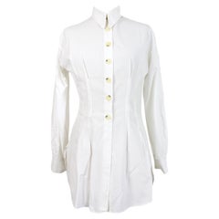 Dolce Gabbana White Cotton Long Maxi Chemise Dress Shirt 2000s