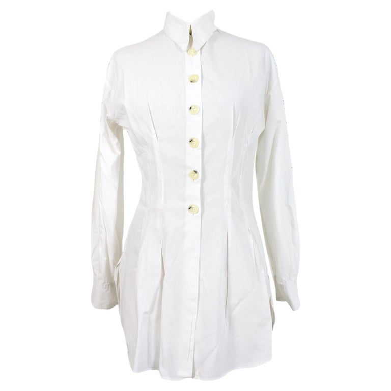 Dolce Gabbana White Cotton Long Maxi Chemise Dress Shirt 2000s at 1stDibs