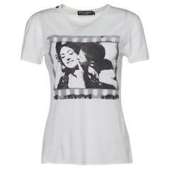 Dolce & Gabbana White Cotton Monica Bellucci Printed Cotton T-Shirt S