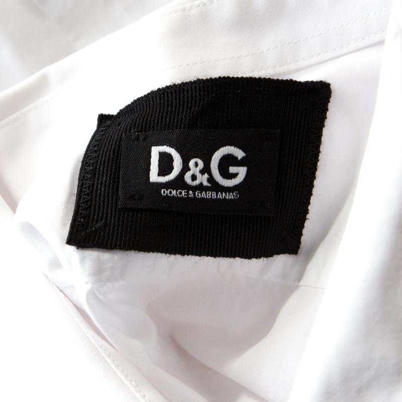 Dolce & Gabbana White Cotton Poplin Ruffled Detail Button Front Shirt M In Good Condition In Dubai, Al Qouz 2
