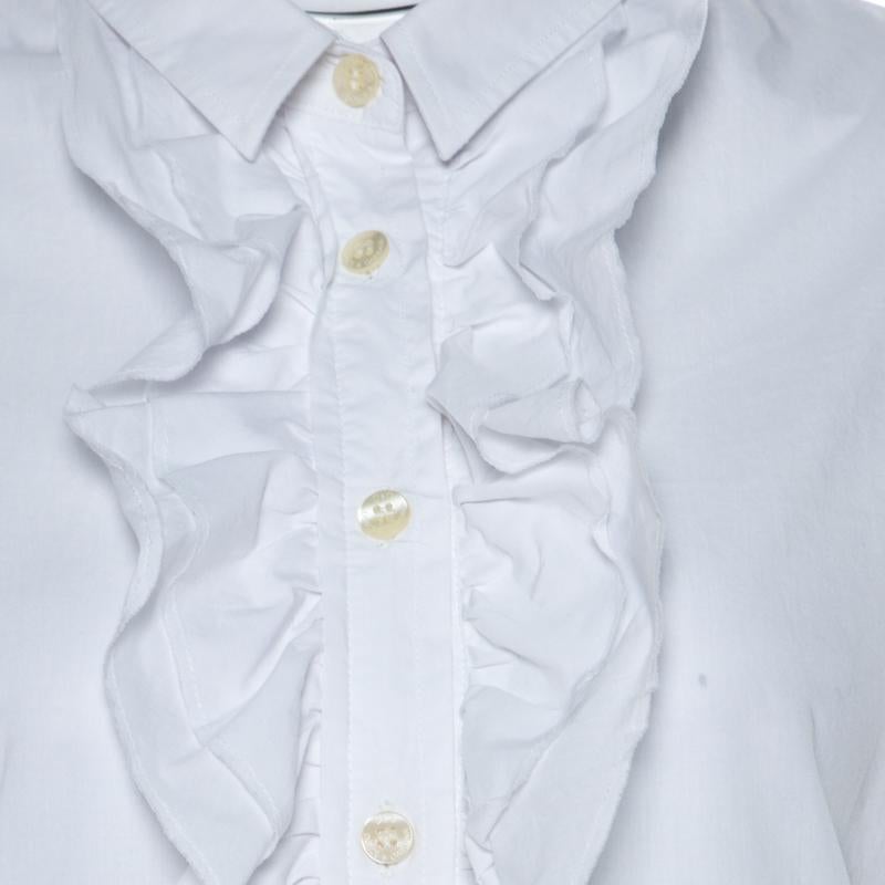 Dolce & Gabbana White Cotton Poplin Ruffled Detail Button Front Shirt M 1