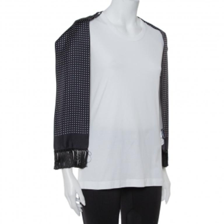 Dolce & Gabbana White Cotton Scarf Detailed T-Shirt M In Excellent Condition For Sale In Dubai, Al Qouz 2