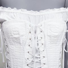 DOLCE GABBANA white cotton silver eyelet corset lace up layered top IT36 XXS