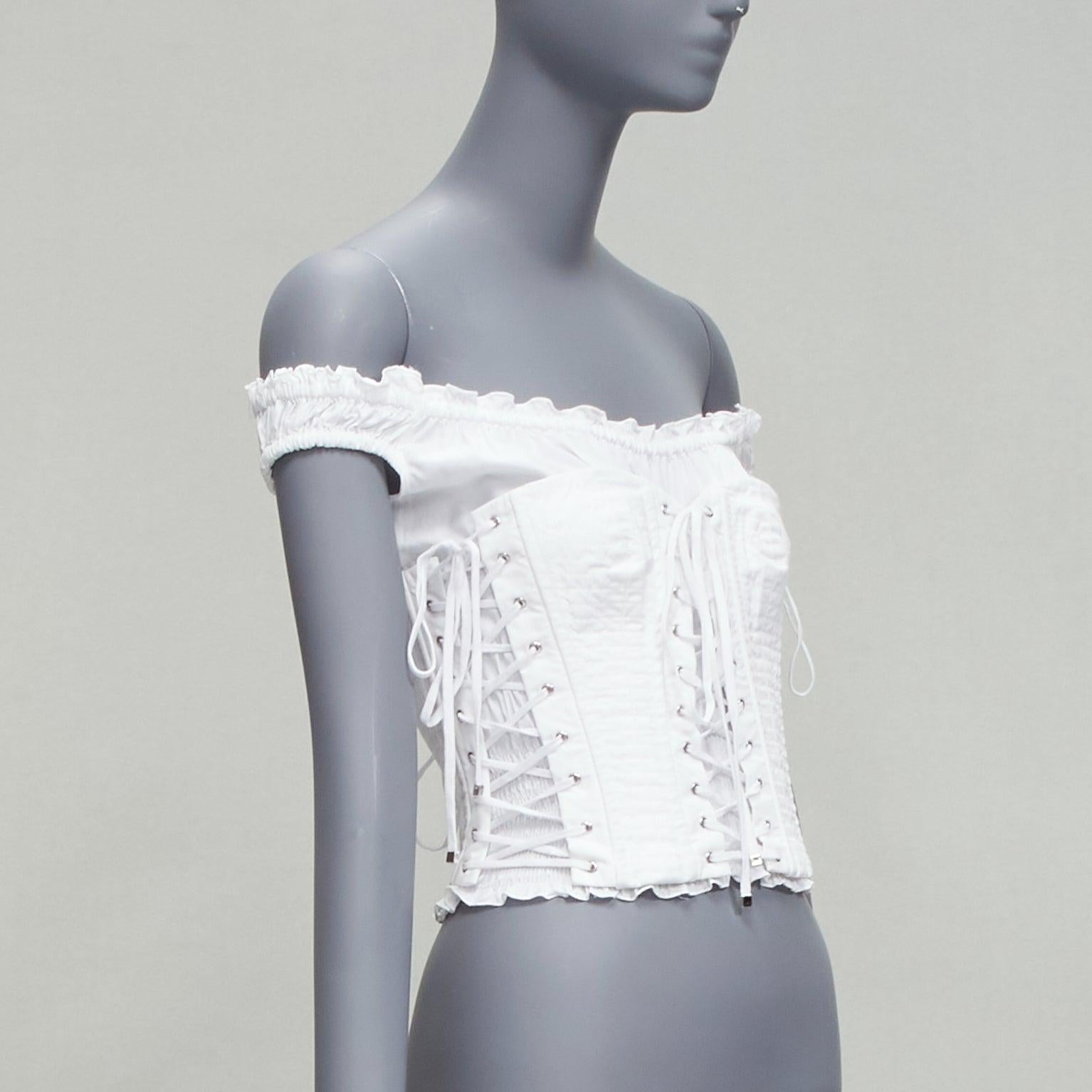 DOLCE GABBANA white cotton silver eyelet corset lace up layered top IT36 XXS In Excellent Condition In Hong Kong, NT