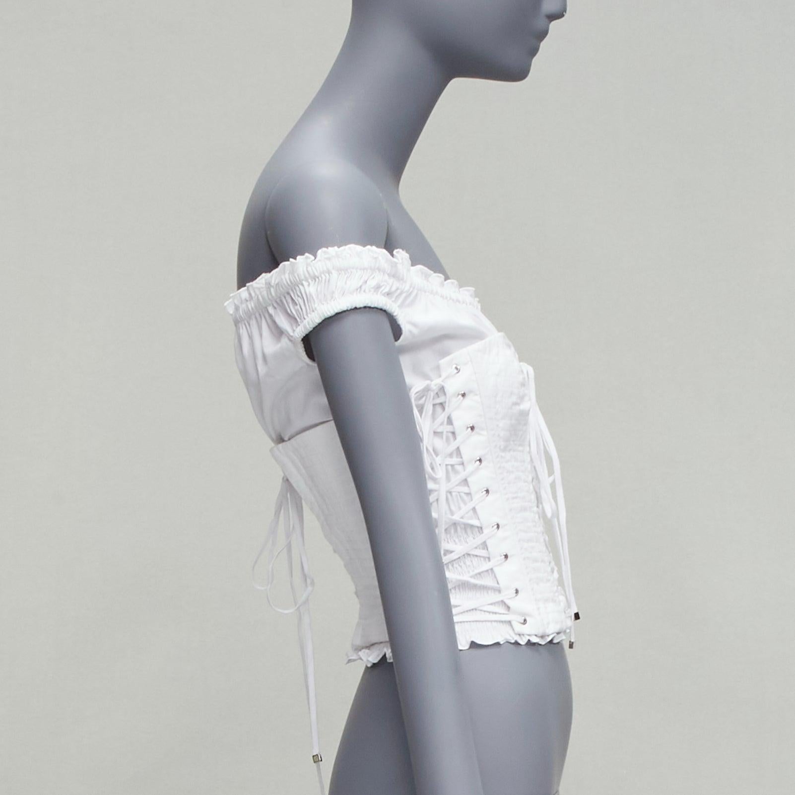 Women's DOLCE GABBANA white cotton silver eyelet corset lace up layered top IT36 XXS