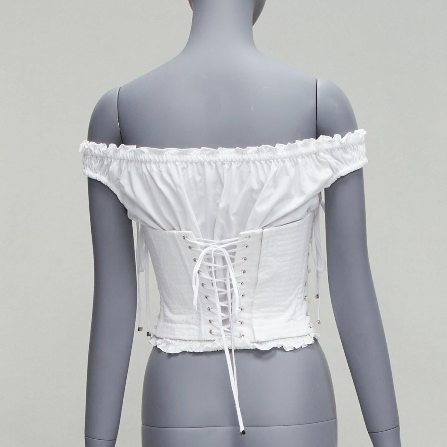 DOLCE GABBANA white cotton silver eyelet corset lace up layered top IT36 XXS 1