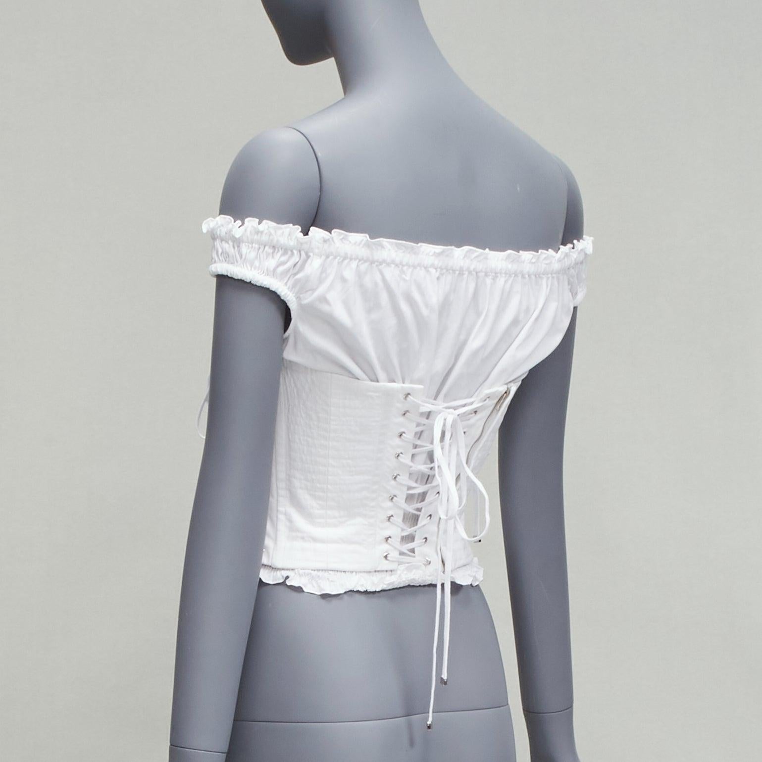 DOLCE GABBANA white cotton silver eyelet corset lace up layered top IT36 XXS 2