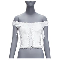 DOLCE GABBANA white cotton silver eyelet corset lace up layered top IT36 XXS