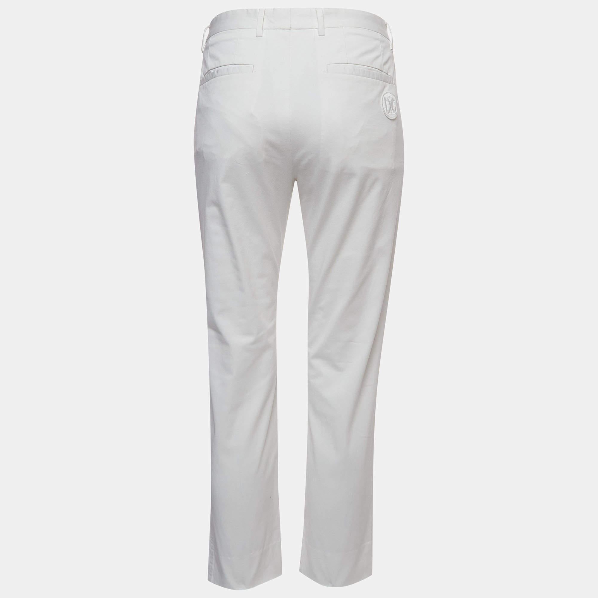 Dolce & Gabbana White Cotton Straight Fit Trousers L In Excellent Condition For Sale In Dubai, Al Qouz 2
