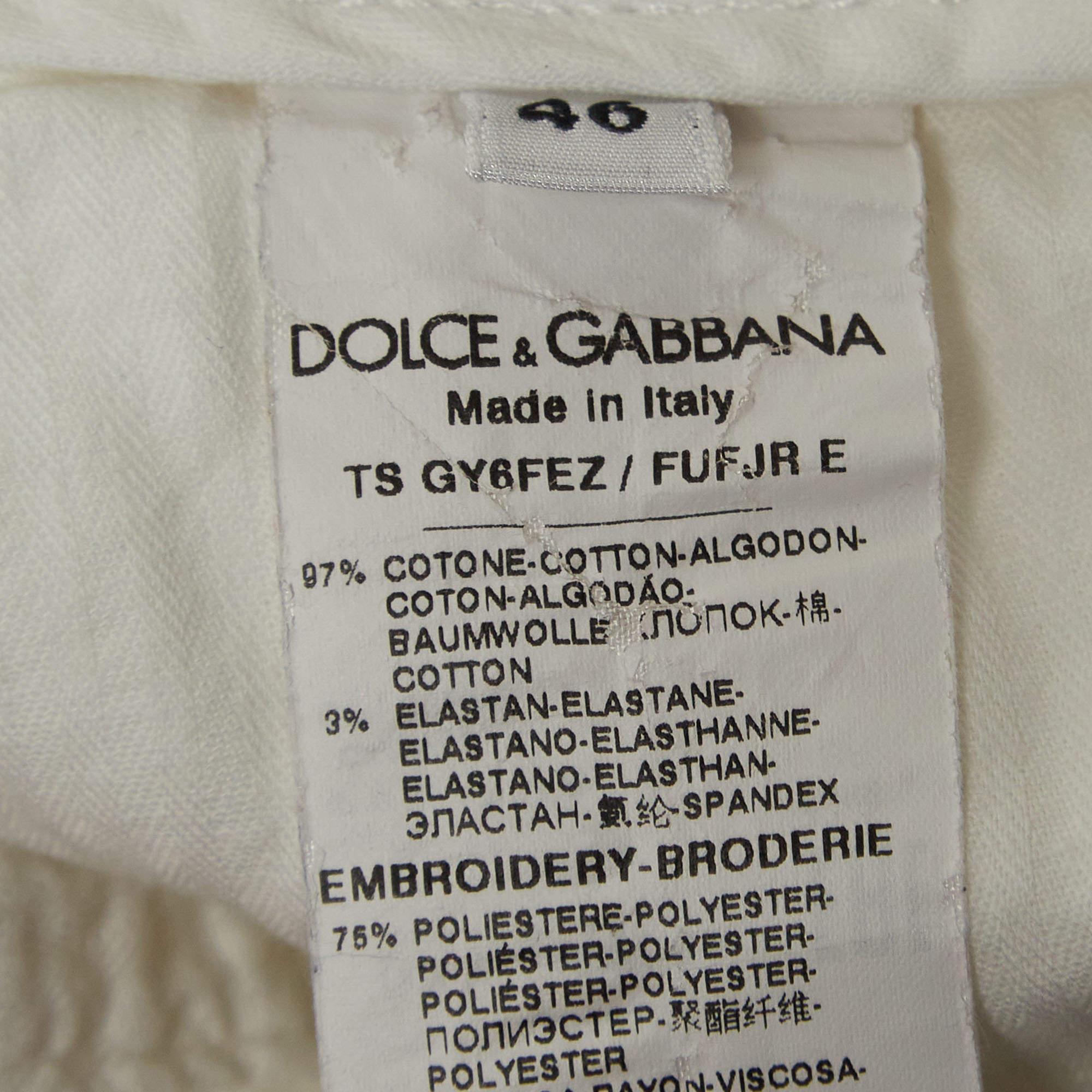 Dolce & Gabbana Pantalon coupe droite en coton blanc L Pour femmes en vente