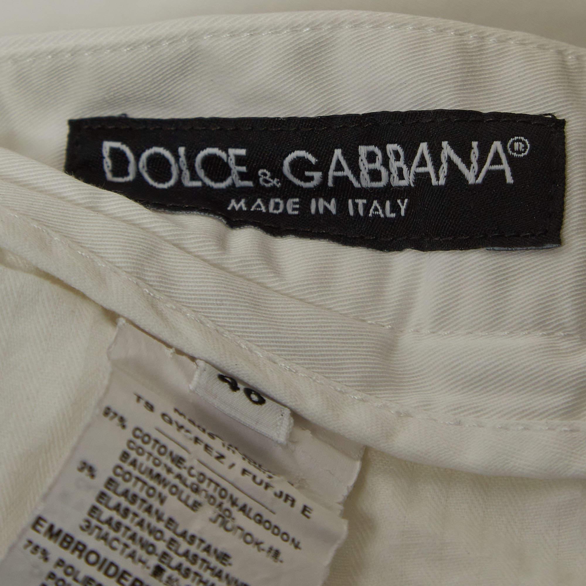 Dolce & Gabbana White Cotton Straight Fit Trousers L For Sale 1