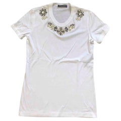 Dolce & Gabbana White Cotton T-shirt Top With Crystals Floral Flowers DG