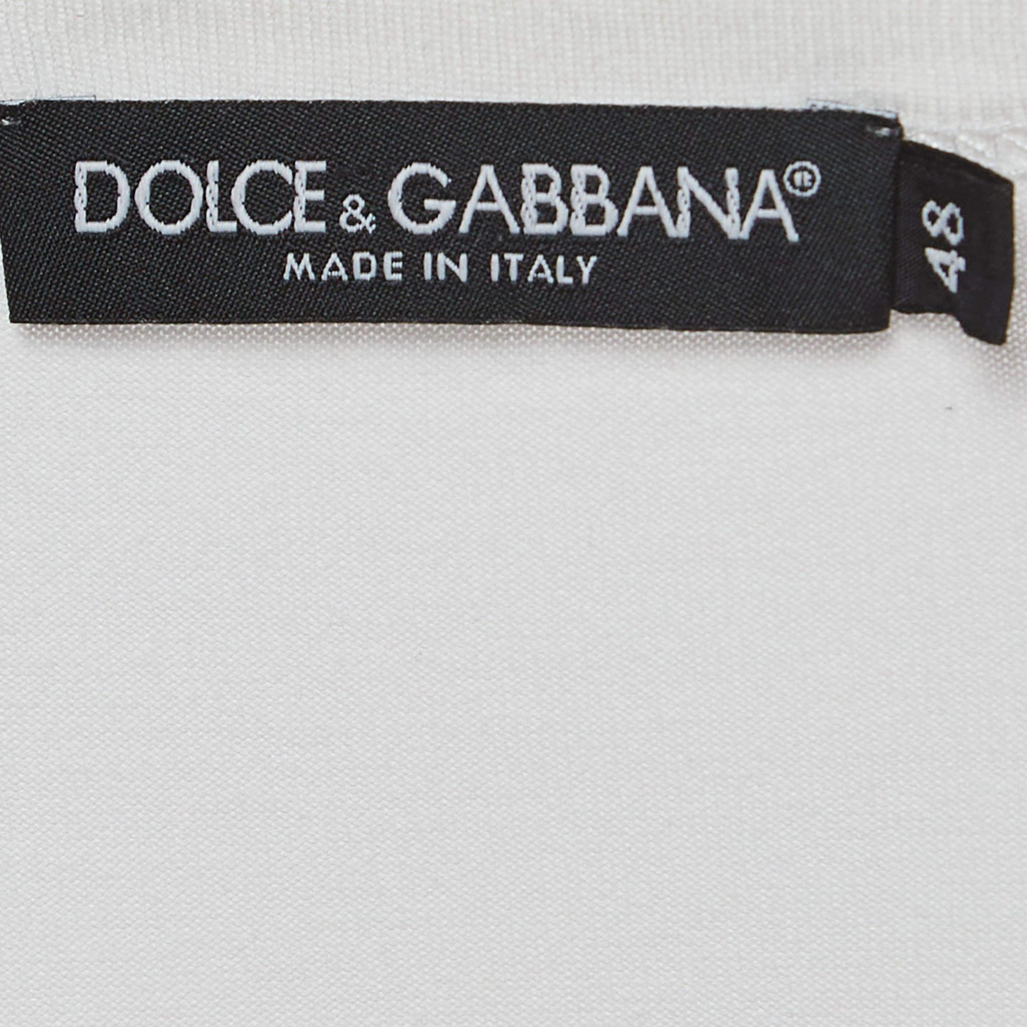 Dolce & Gabbana White Cotton V-Neck T-Shirt M For Sale 1