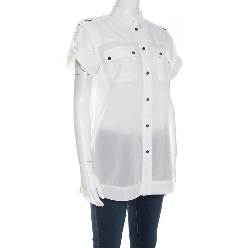 Gray Dolce & Gabbana White Cotton Voile Metal Button Front Shirt M